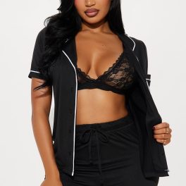 Black Routine 3 Piece Pajama Short Set