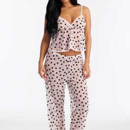 Whispered Kisses Black/Pink Mesh Heart Cami Set