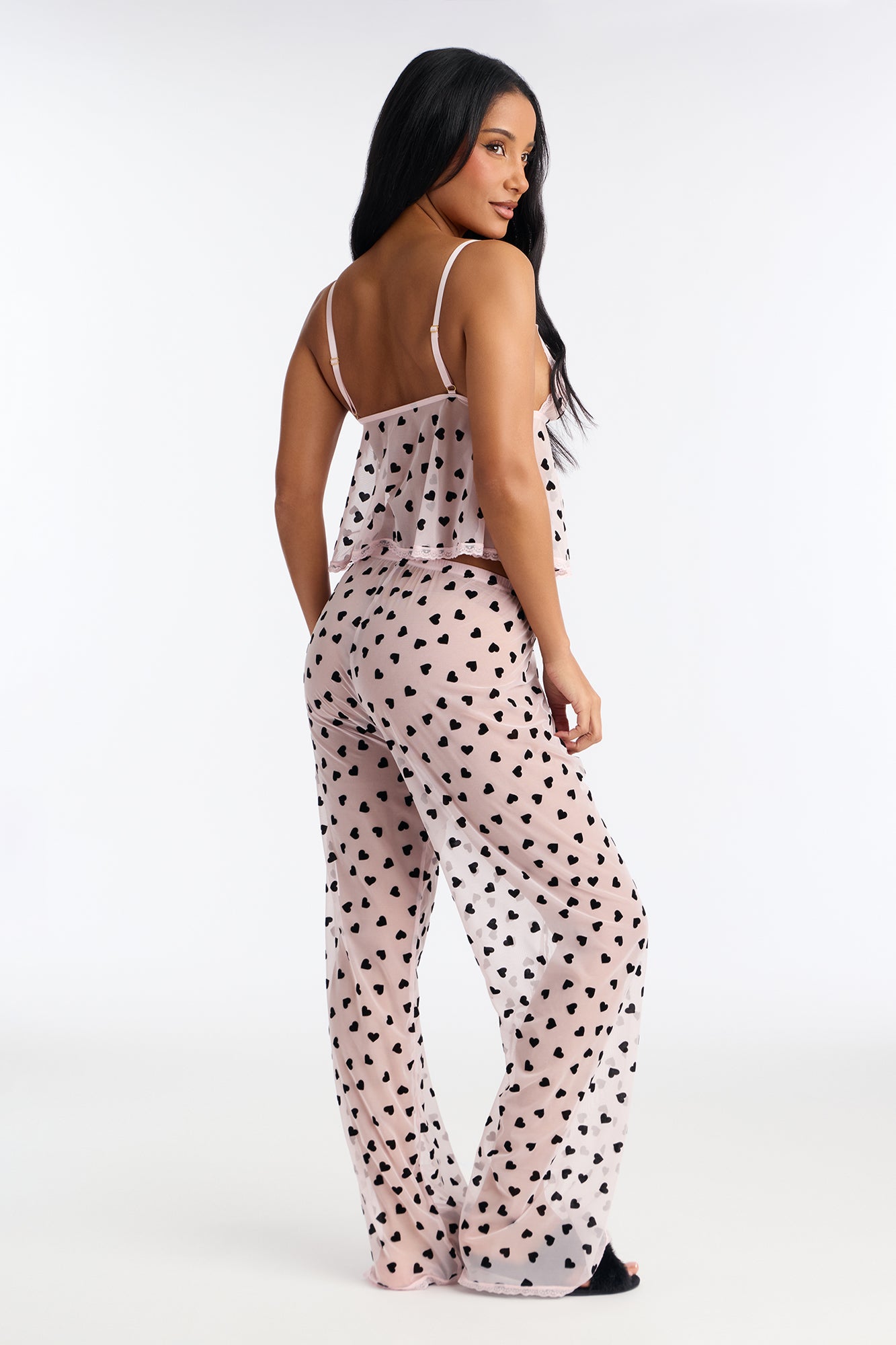 Whispered Kisses Black/Pink Mesh Heart Cami Set - Image 4