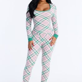 Feeling Sleepy Pink/combo Waffle Long Sleeve Pajama Pant Set