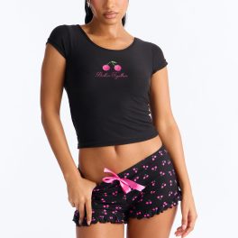 Better Together Black/Pink Short Sleeve Pajama Short Set