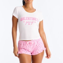 Galentine's Gang White/Pink Short Sleeve Pajama Short Set