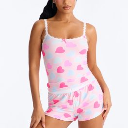 Love You Too Pink/combo Cami Pajama Boxer Short Set