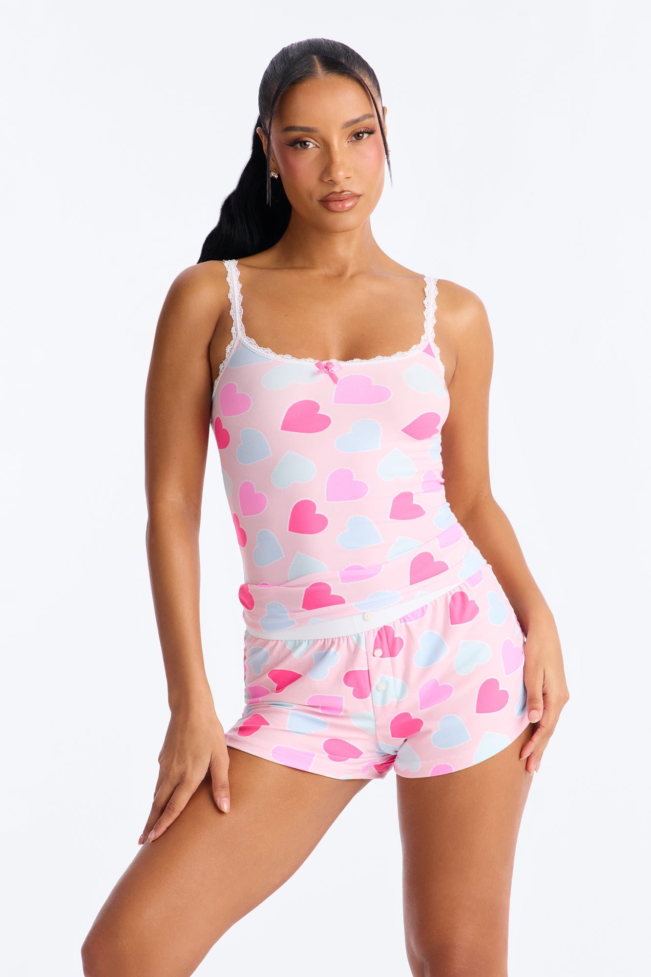 Love You Too Pink/combo Cami Pajama Boxer Short Set