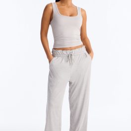 Verilunes Comfy Heather Grey Ribbed Tank Pajama Pant Set