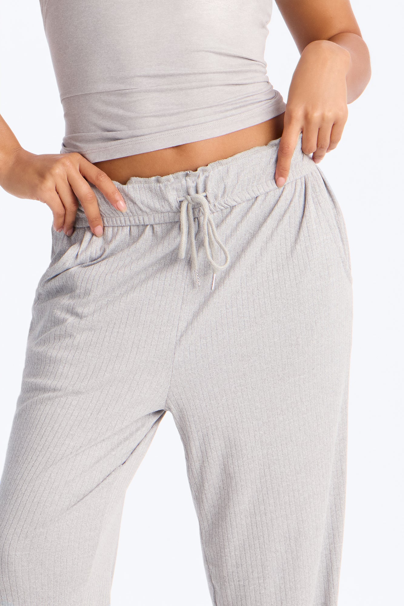 Verilunes Comfy Heather Grey Ribbed Tank Pajama Pant Set - Image 2