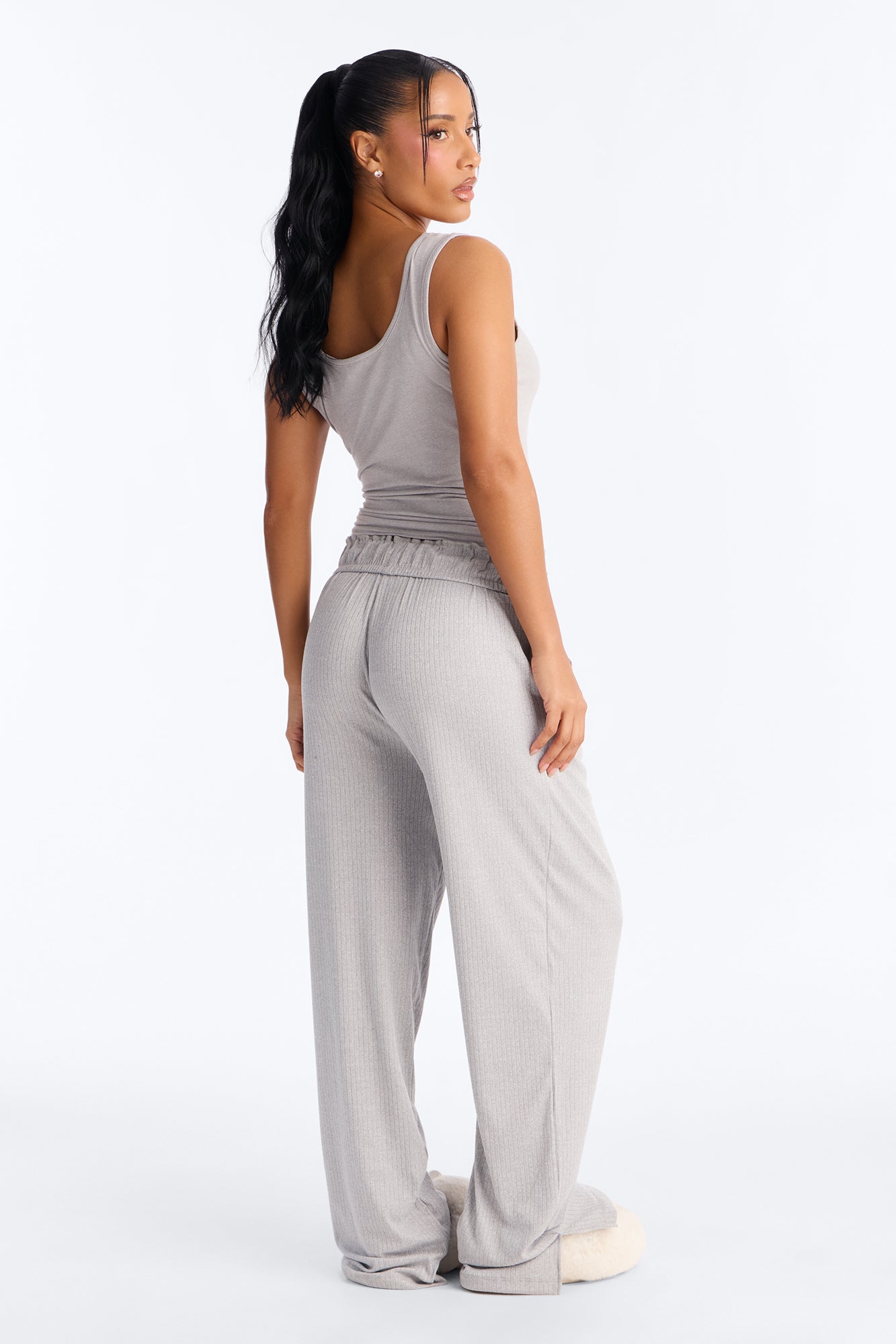 Verilunes Comfy Heather Grey Ribbed Tank Pajama Pant Set - Image 4