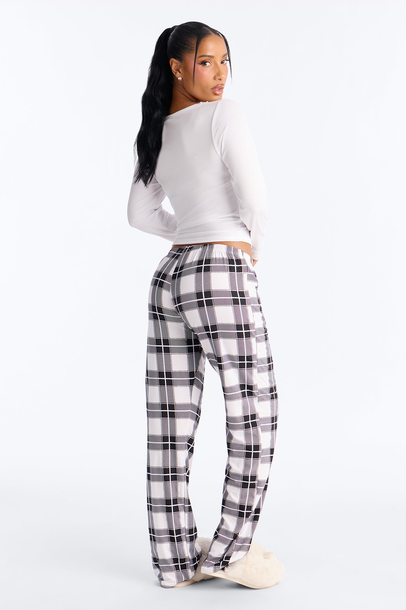 Thinking Of You White/Black Long Sleeve Pajama Pant Set - Image 3