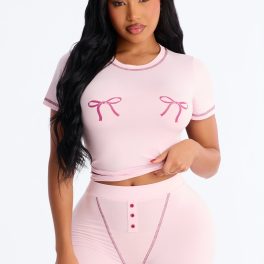 So Cute Bow Pink/Pink Pajama Boxer Short Set