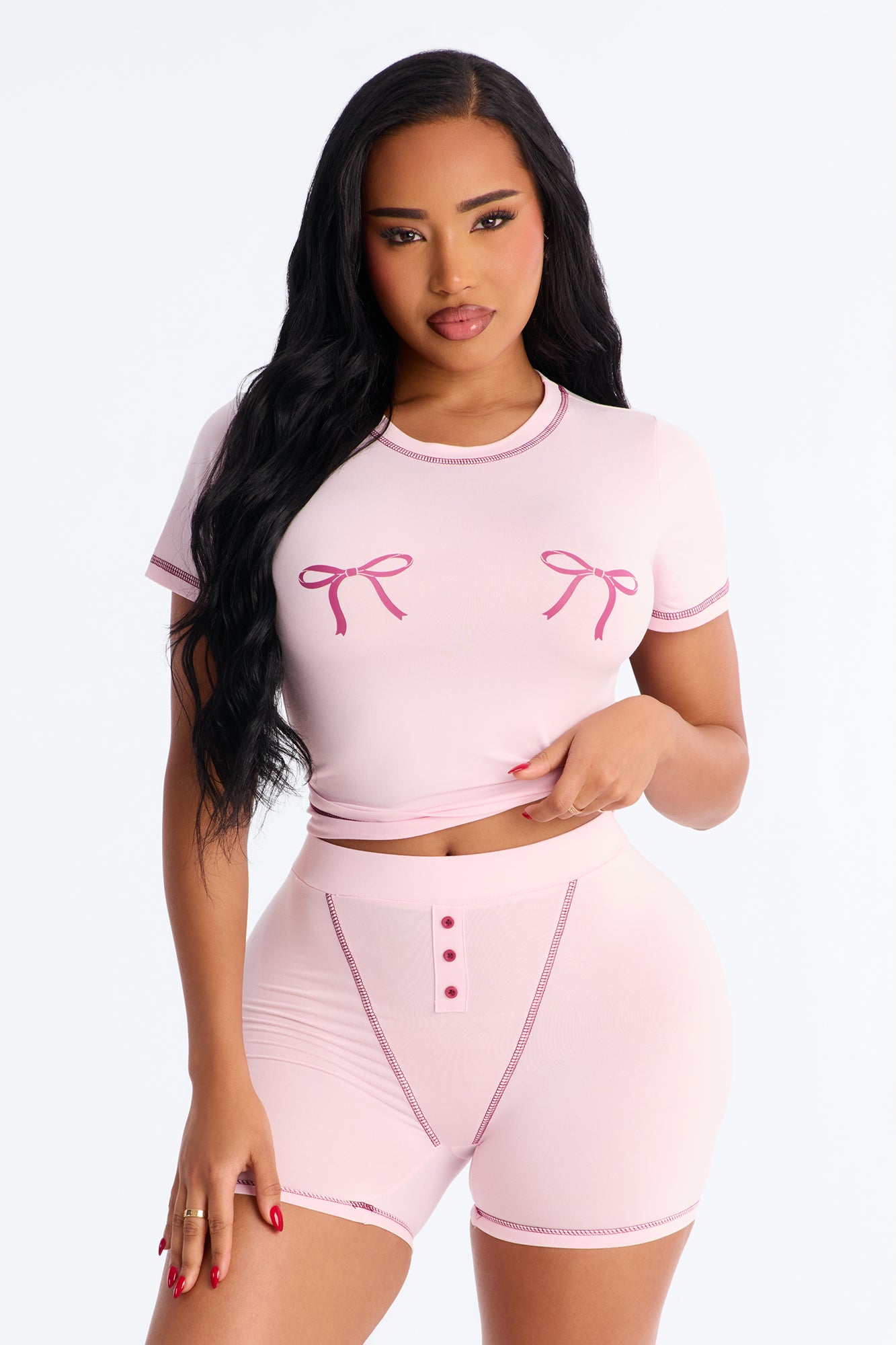 So Cute Bow Pink/Pink Pajama Boxer Short Set
