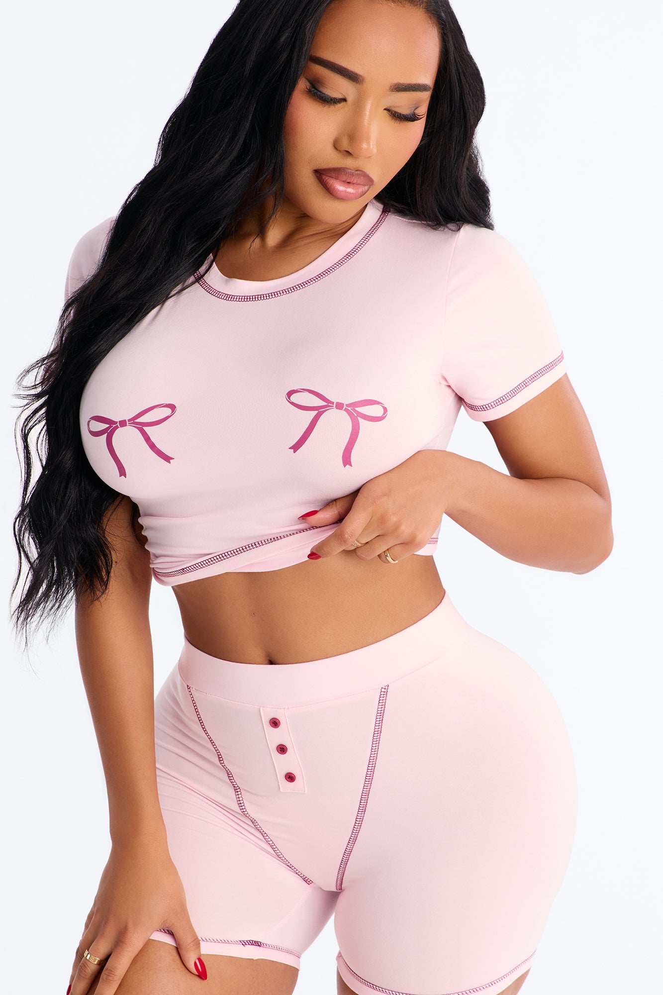 So Cute Bow Pink/Pink Pajama Boxer Short Set - Image 2