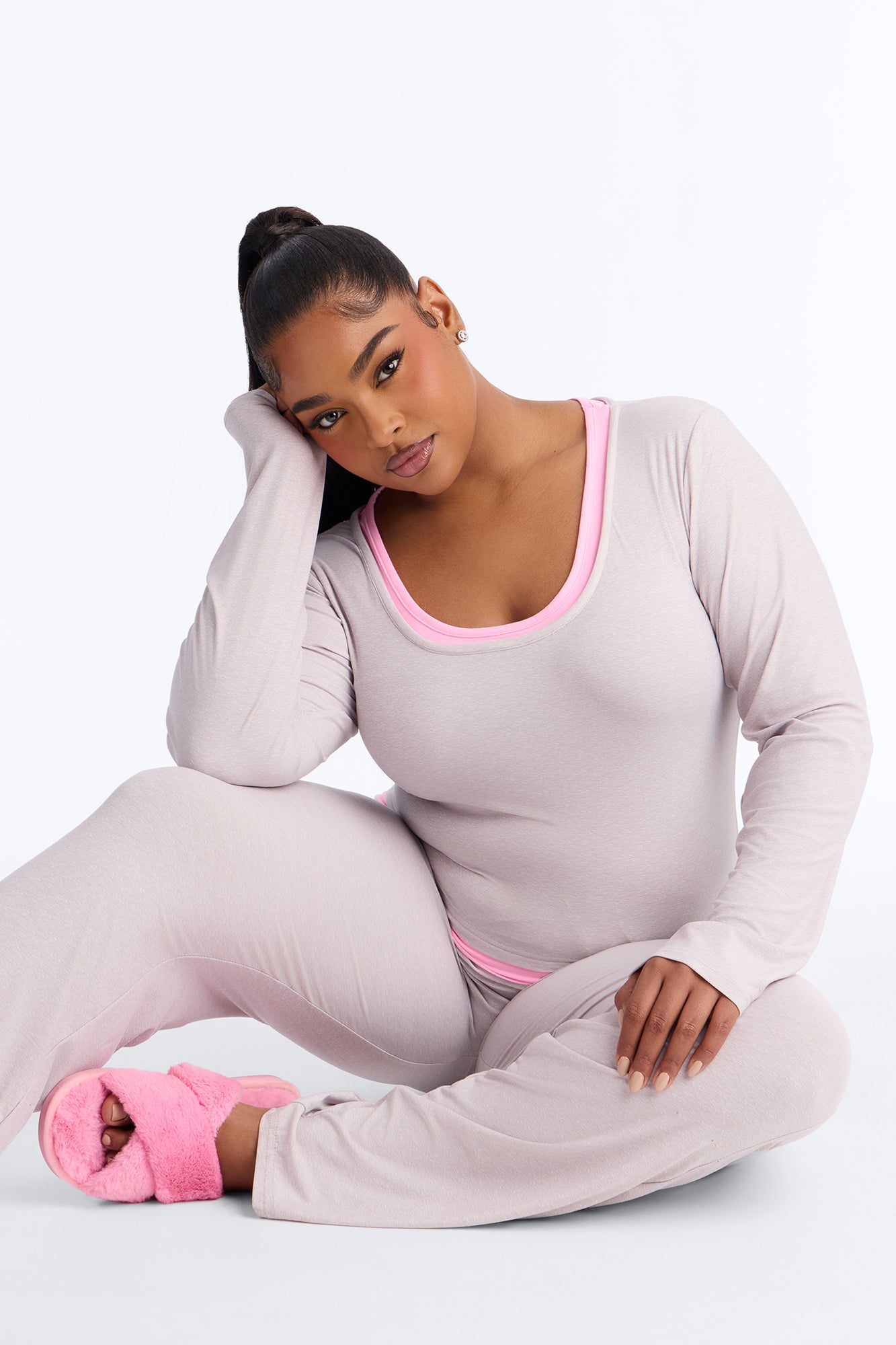 Ready For Bed Heather Grey Long Sleeve Pajama Pant Set - Image 4