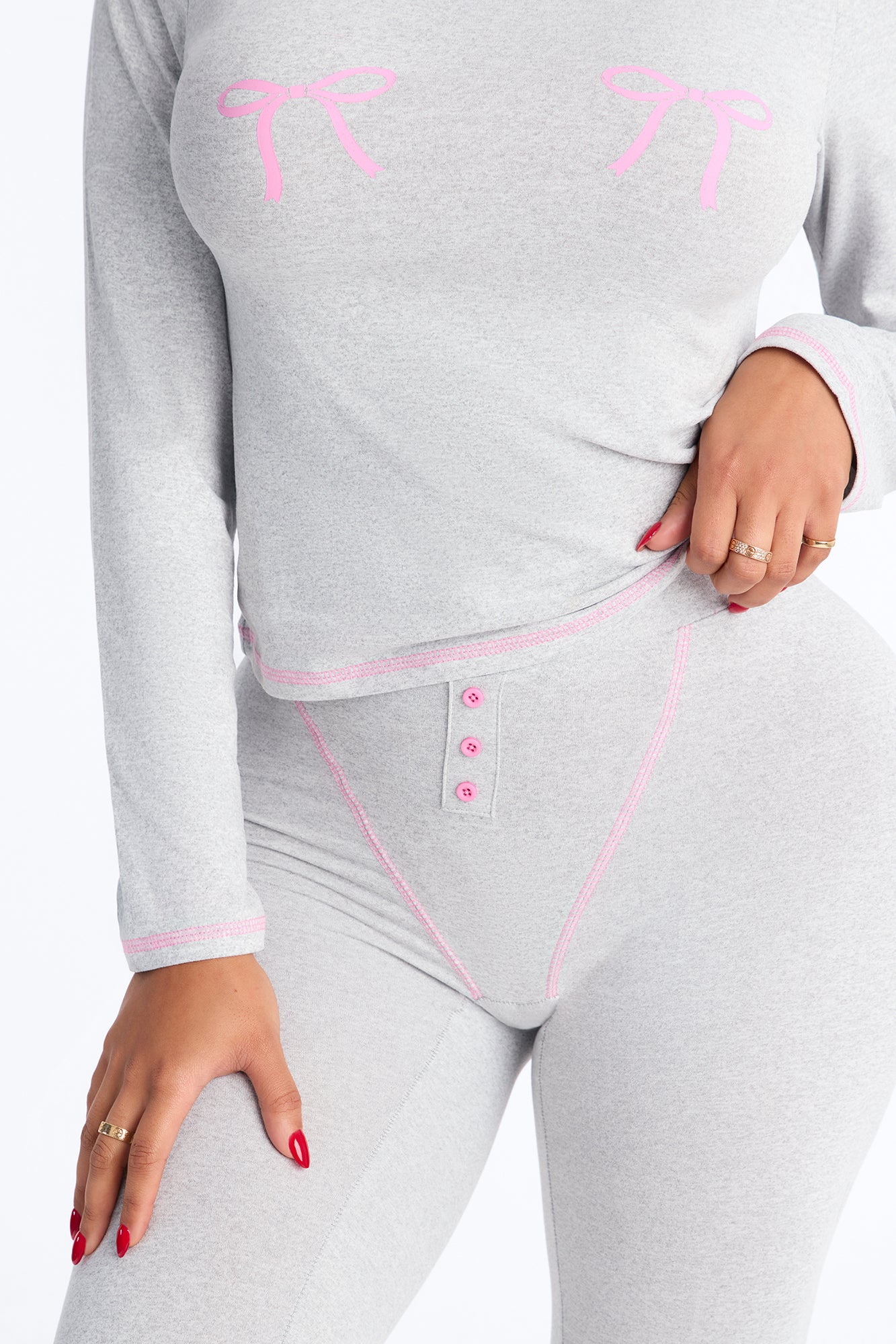 So Cute Bow Heather Grey Pajama Boxer Pant Set - Image 3