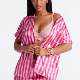 Hot Pink/combo Short Sleeve Pajama Short Set