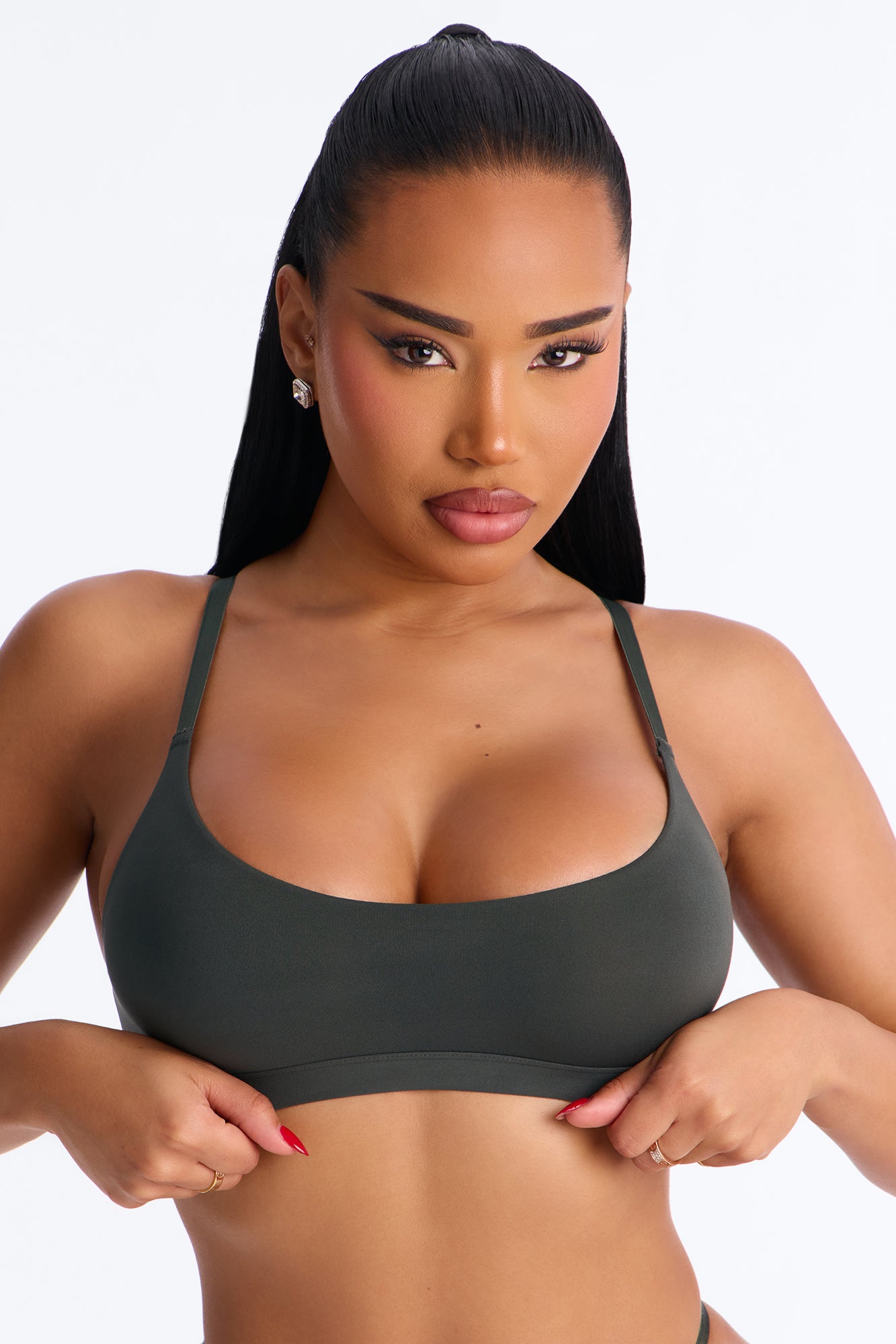 Light As A Feather Olive Microfiber Scoop Bralette