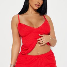 In Your Dreams Red Ribbed Pajama Short Set