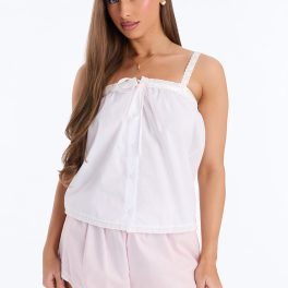 Dream Of Me White/Pink Ribbon Pajama Short Set