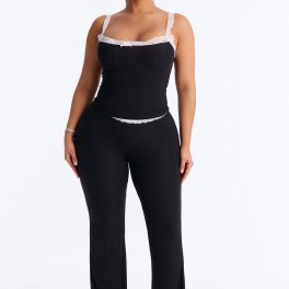 Romantic Dreams Black/White Lace Trim Cami Pajama Pant Set