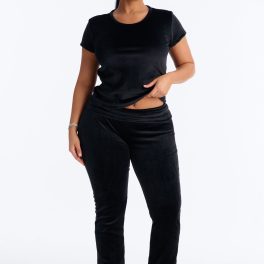 Cozy Moments Black Short Sleeve Velour Pajama Pant Set