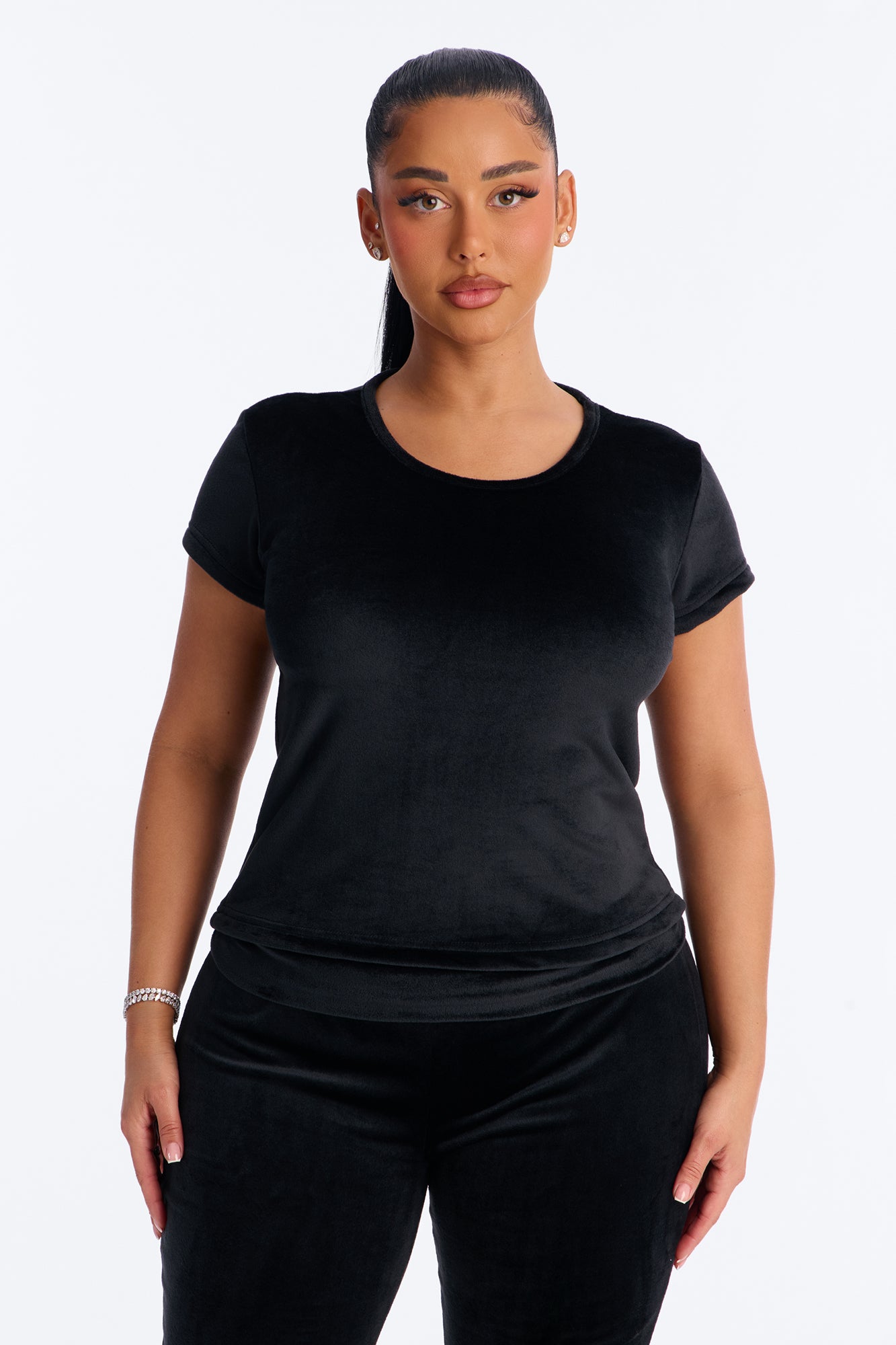 Cozy Moments Black Short Sleeve Velour Pajama Pant Set - Image 2