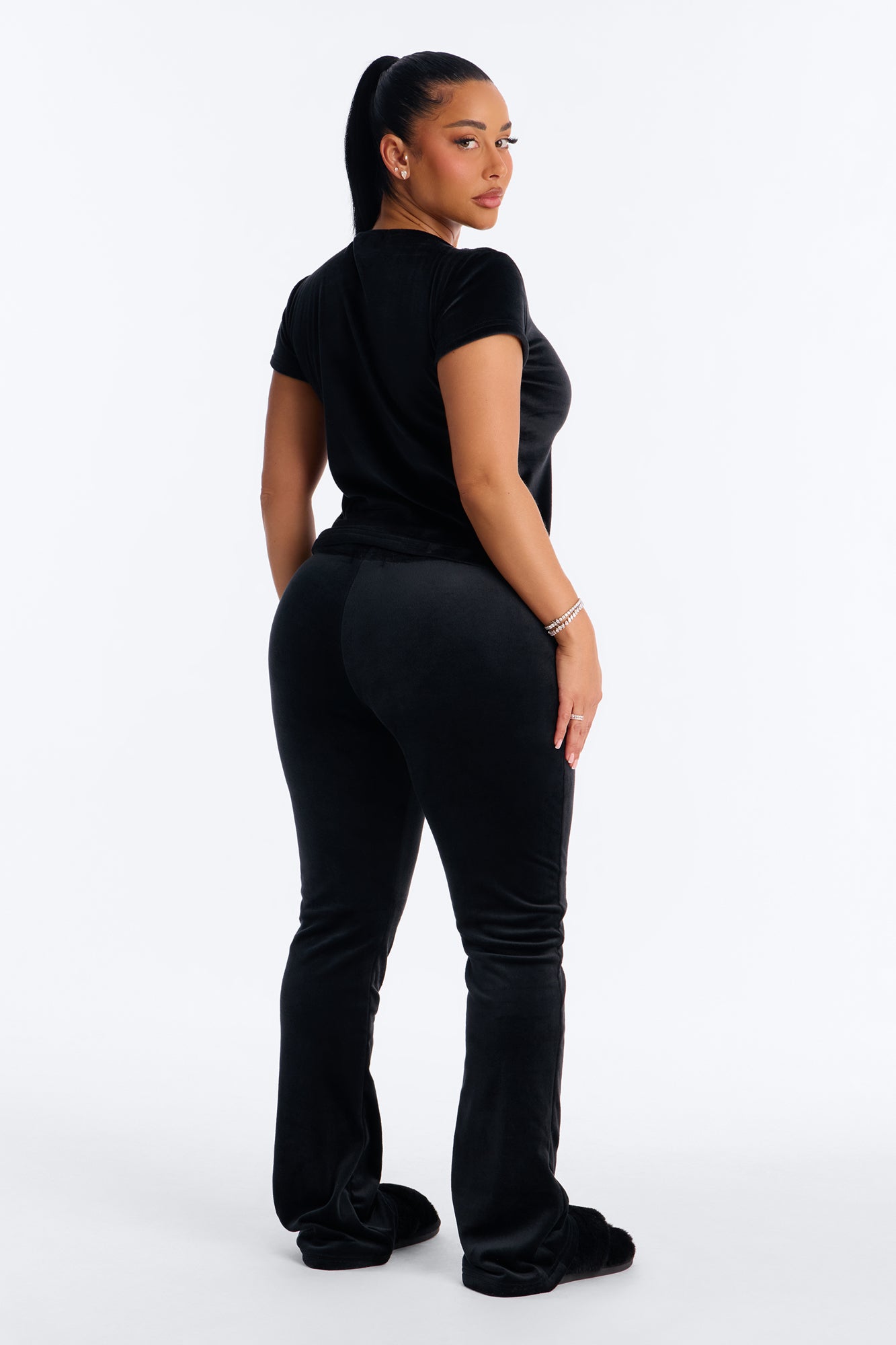 Cozy Moments Black Short Sleeve Velour Pajama Pant Set - Image 3