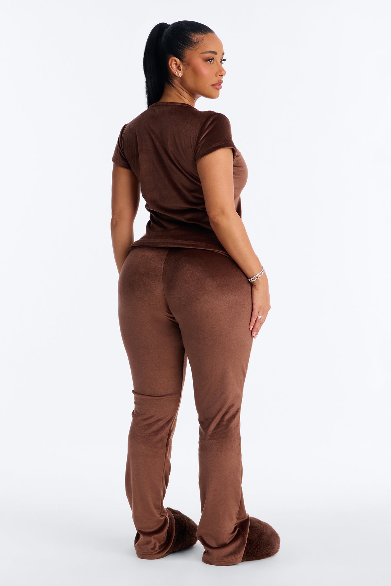 Cozy Moments Chocolate Short Sleeve Velour Pajama Pant Set - Image 4