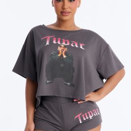 Verilunes Acid Wash Grey Sitting Pajama Short Set