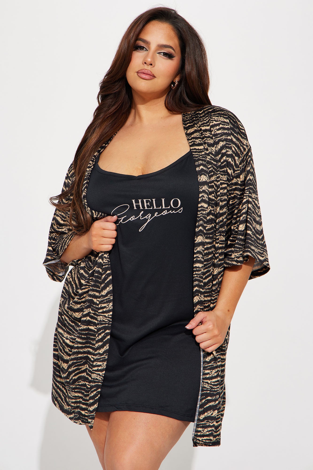 Hello Gorgeous Black/combo Pajama Robe Set - Image 4