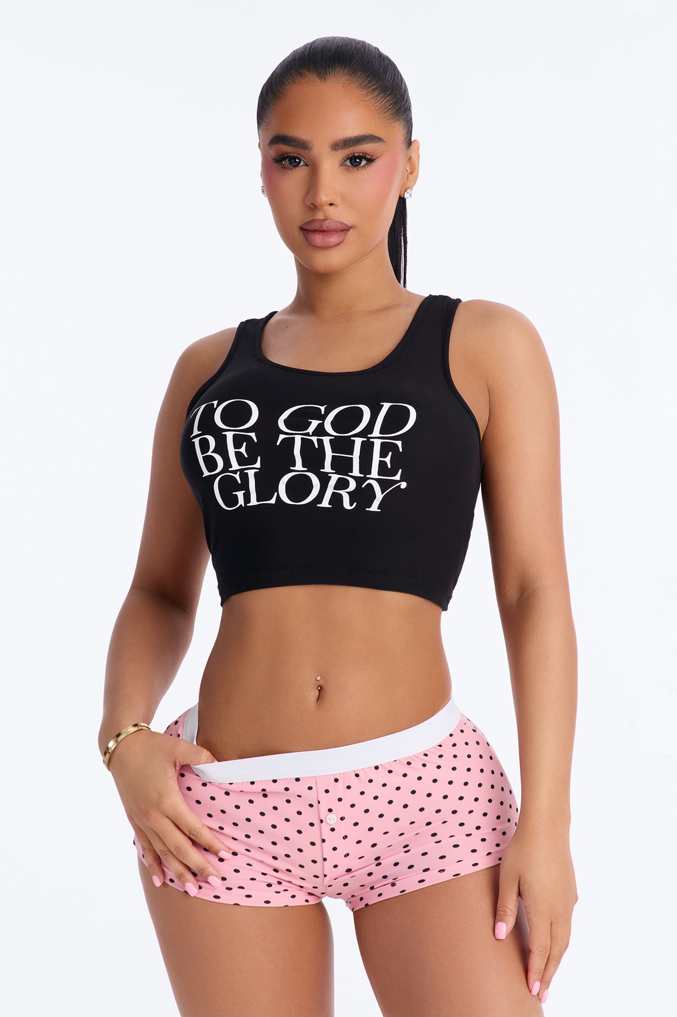 God Be The Glory Black/combo Tank Pajama Boyshort Set