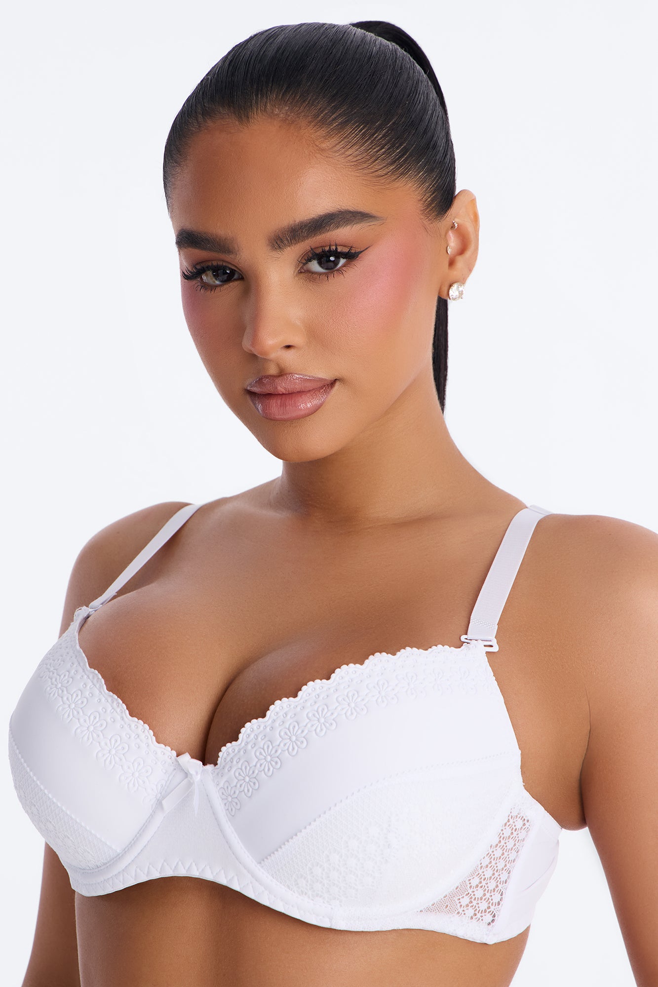 Verilunes White Lace Embossed Push Up Bra