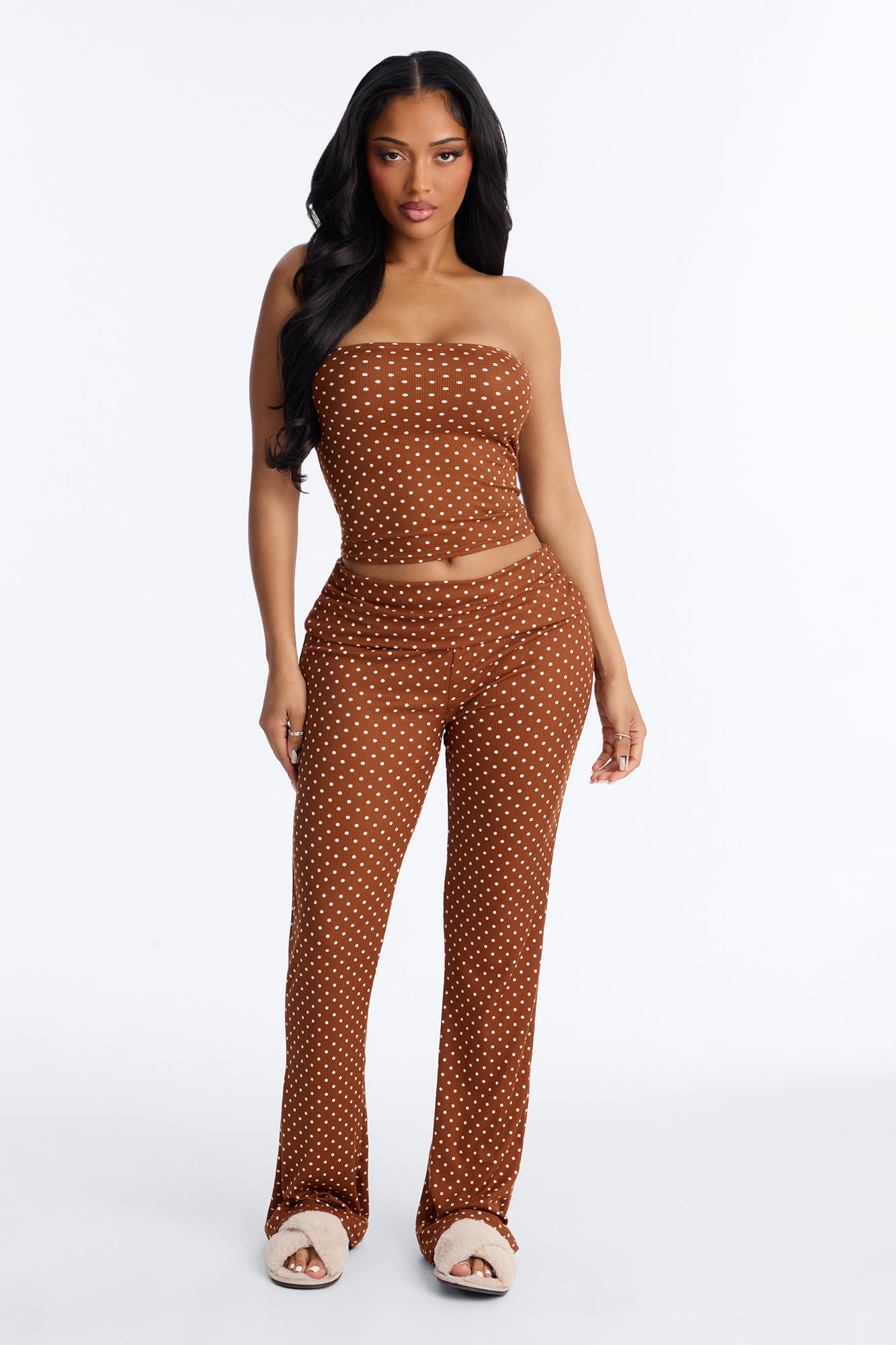 Must Be Dreaming Chocolate Tube Top Foldover Pajama Pant Set