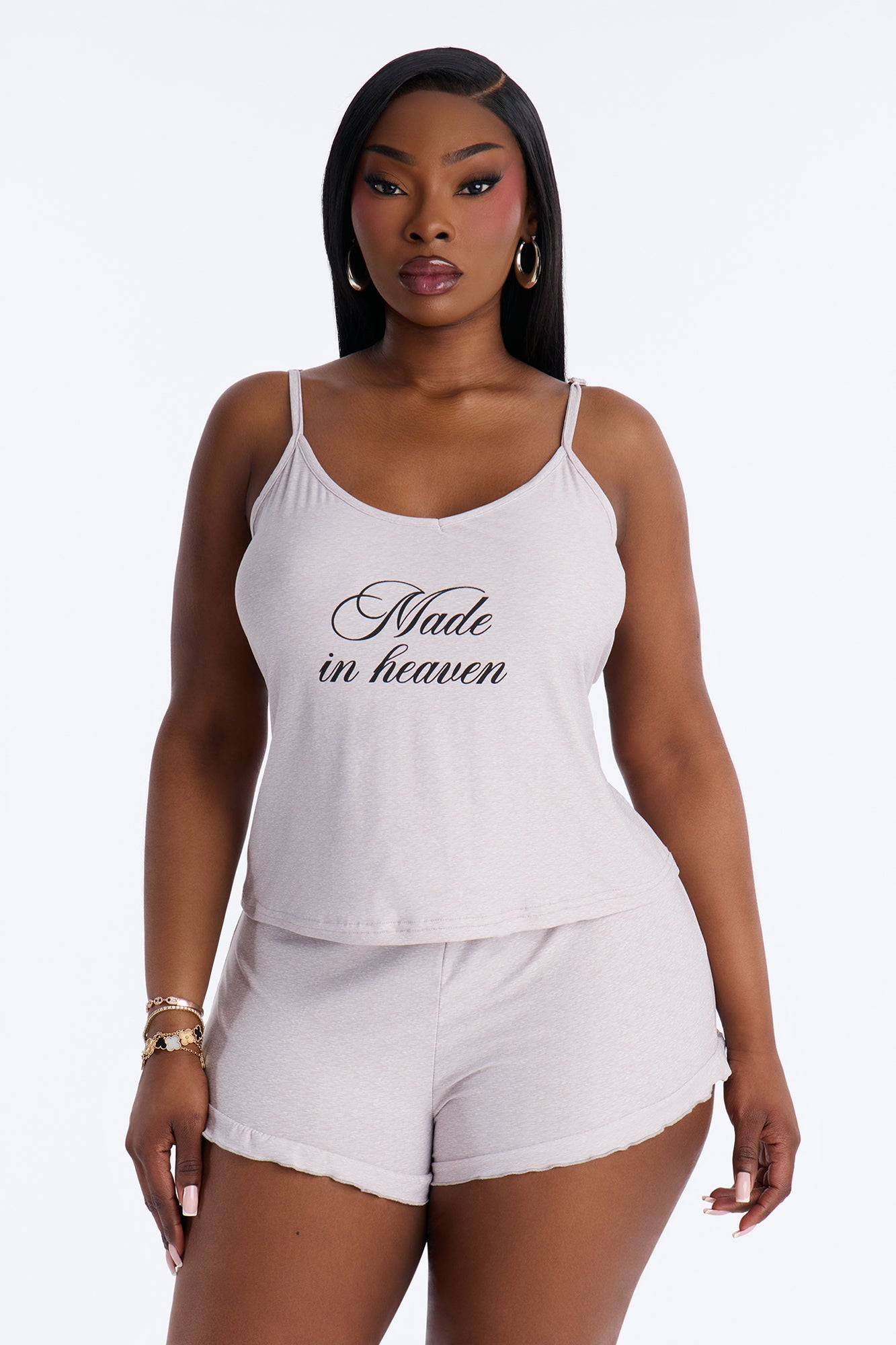Made In Heaven Heather Grey Cami Pajama Short Set - Image 4