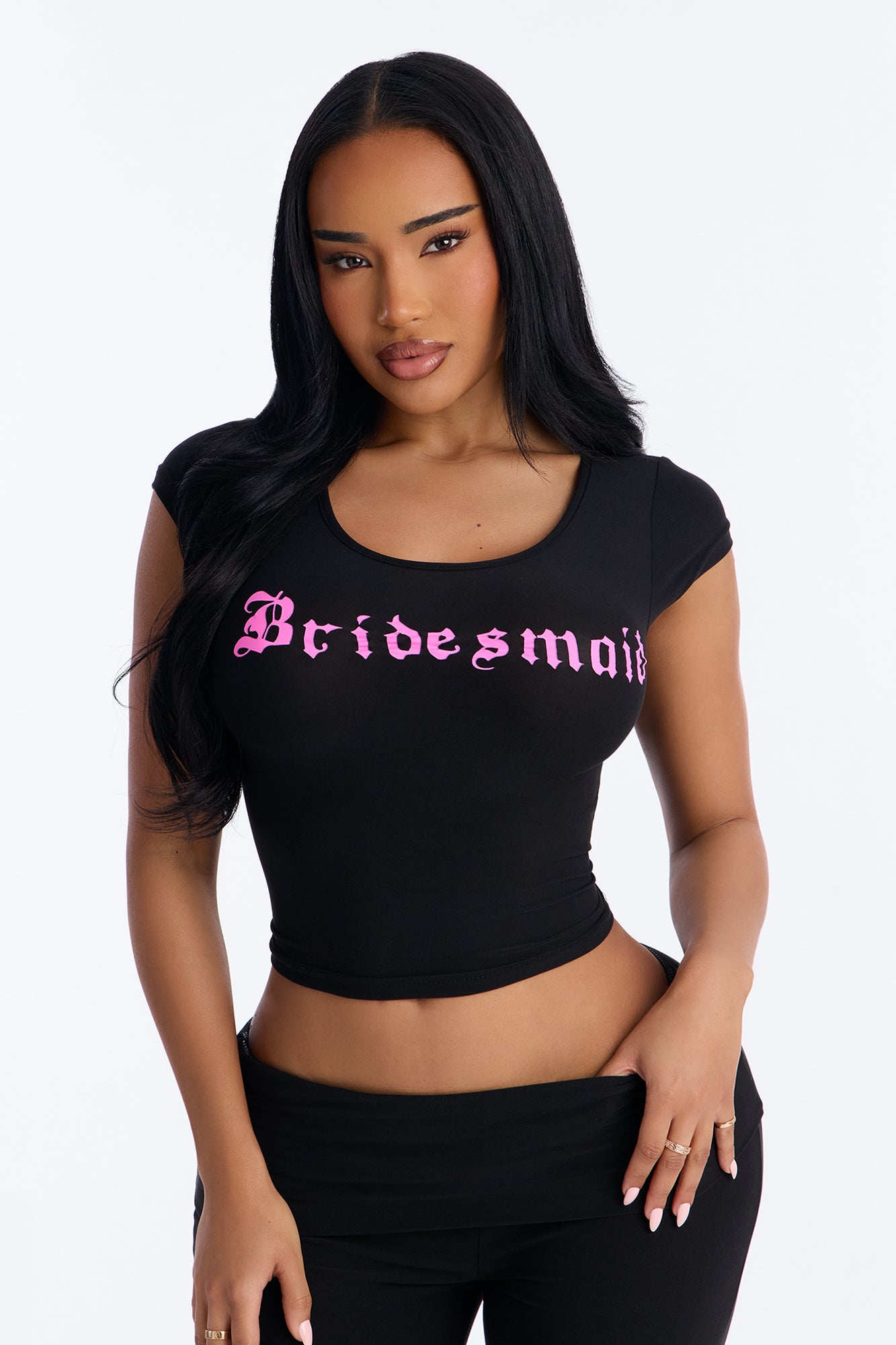 Bridesmaid Black/Pink Pajama Pant Set - Image 2