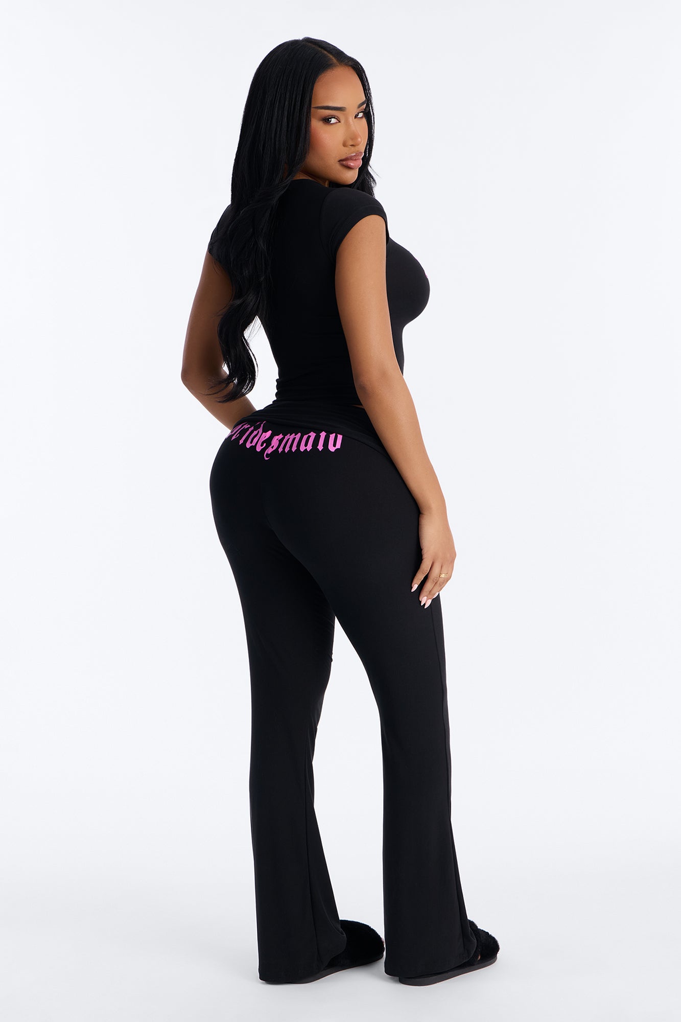 Bridesmaid Black/Pink Pajama Pant Set - Image 4