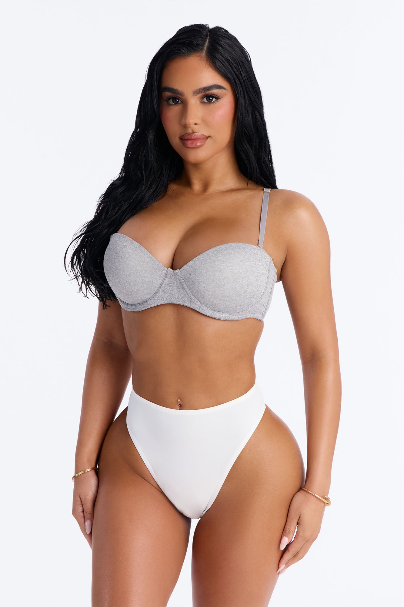 Quick Push Heather Grey Strapless Balconette Bra - Image 2