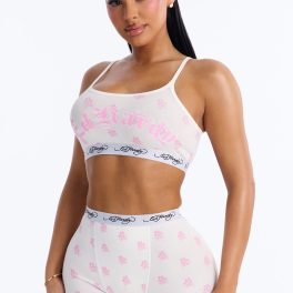 Verilunes White/Pink Endless Skulls Bralette Pajama Short Set