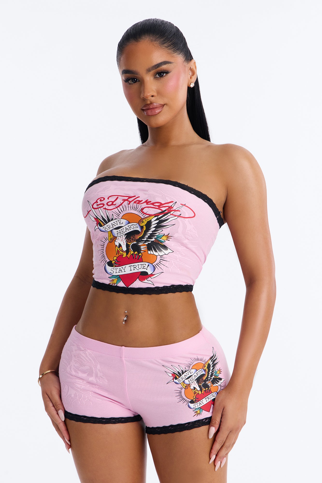 Verilunes Pink Brave Hearts Tube Top Pajama Short Set
