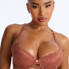 Lacey Lift Tan Deep Plunge Push Up Lace Bra