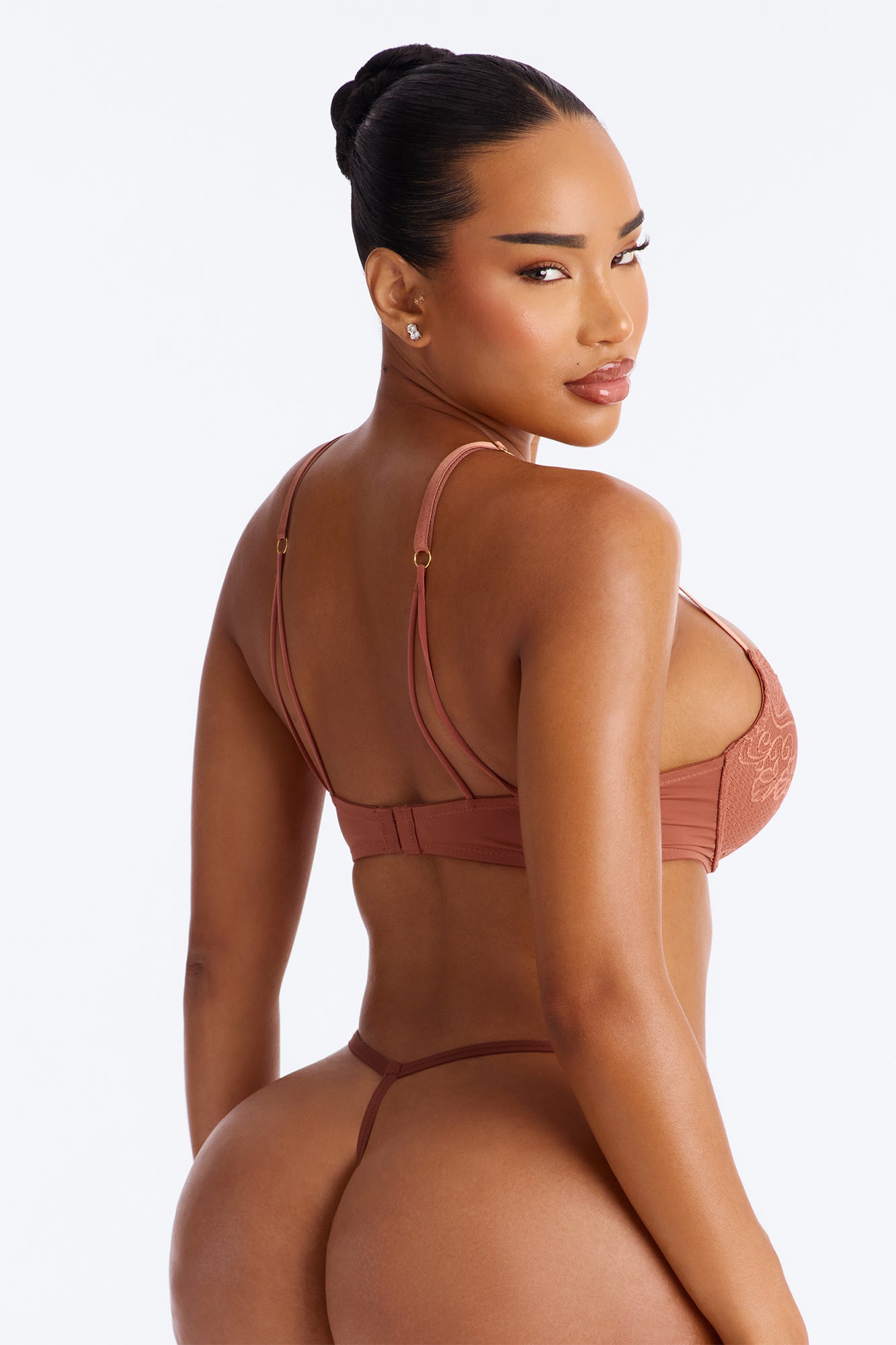 Lacey Lift Tan Deep Plunge Push Up Lace Bra - Image 4