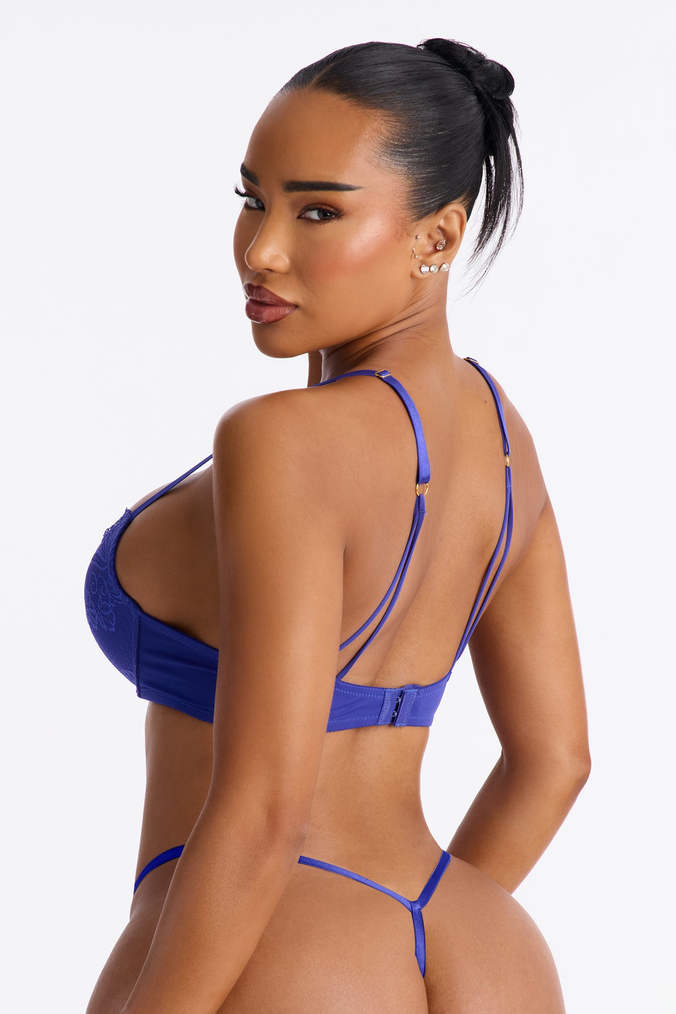 Lacey Lift Blue Deep Plunge Push Up Lace Bra - Image 4