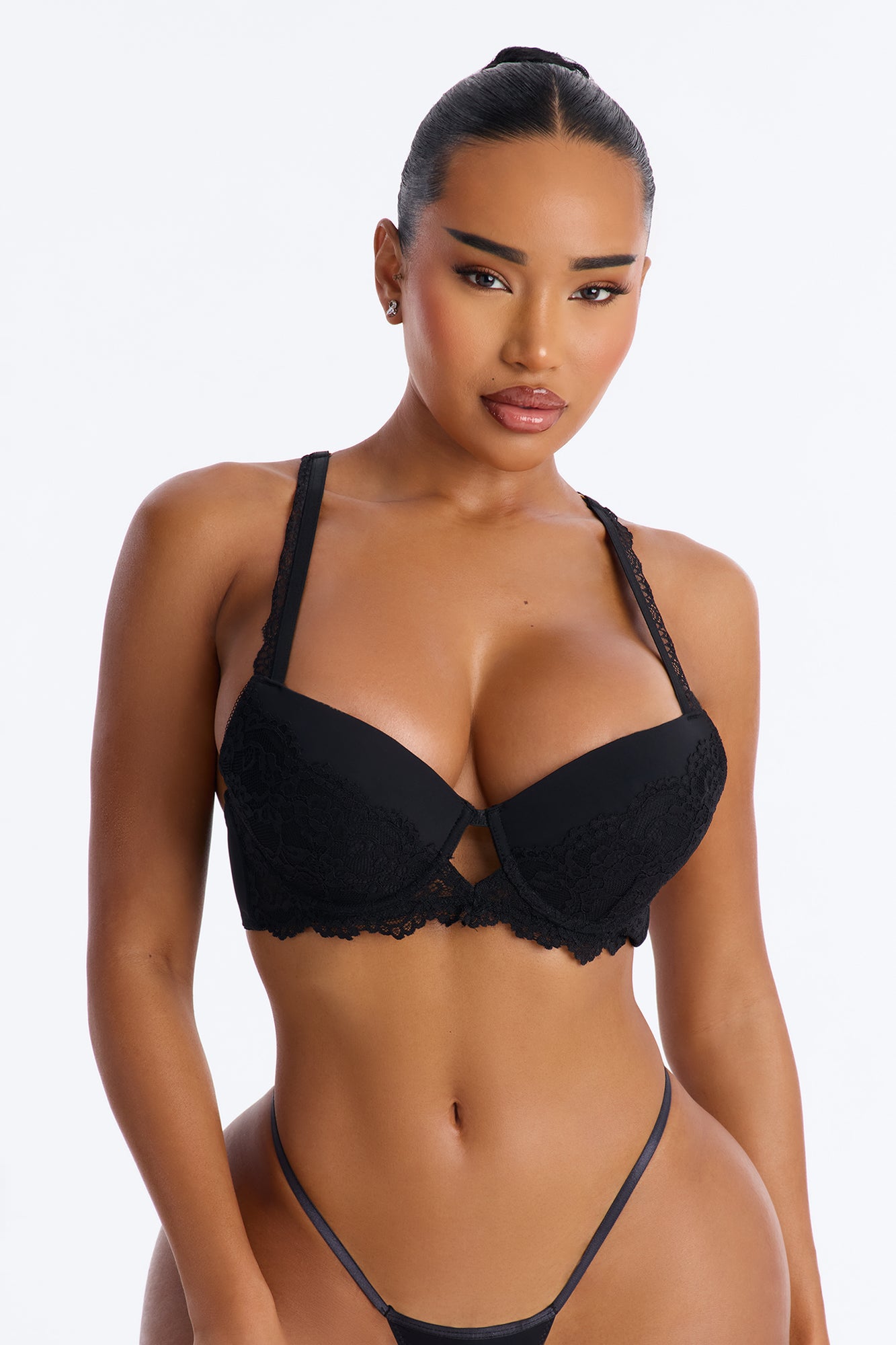Underneath It All Black Microfiber Lace Push Up Molded Cup Bra