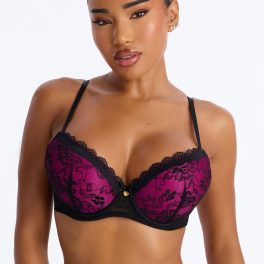 Hideaway Purple/combo Mega Push Up Lace Overlay Bra