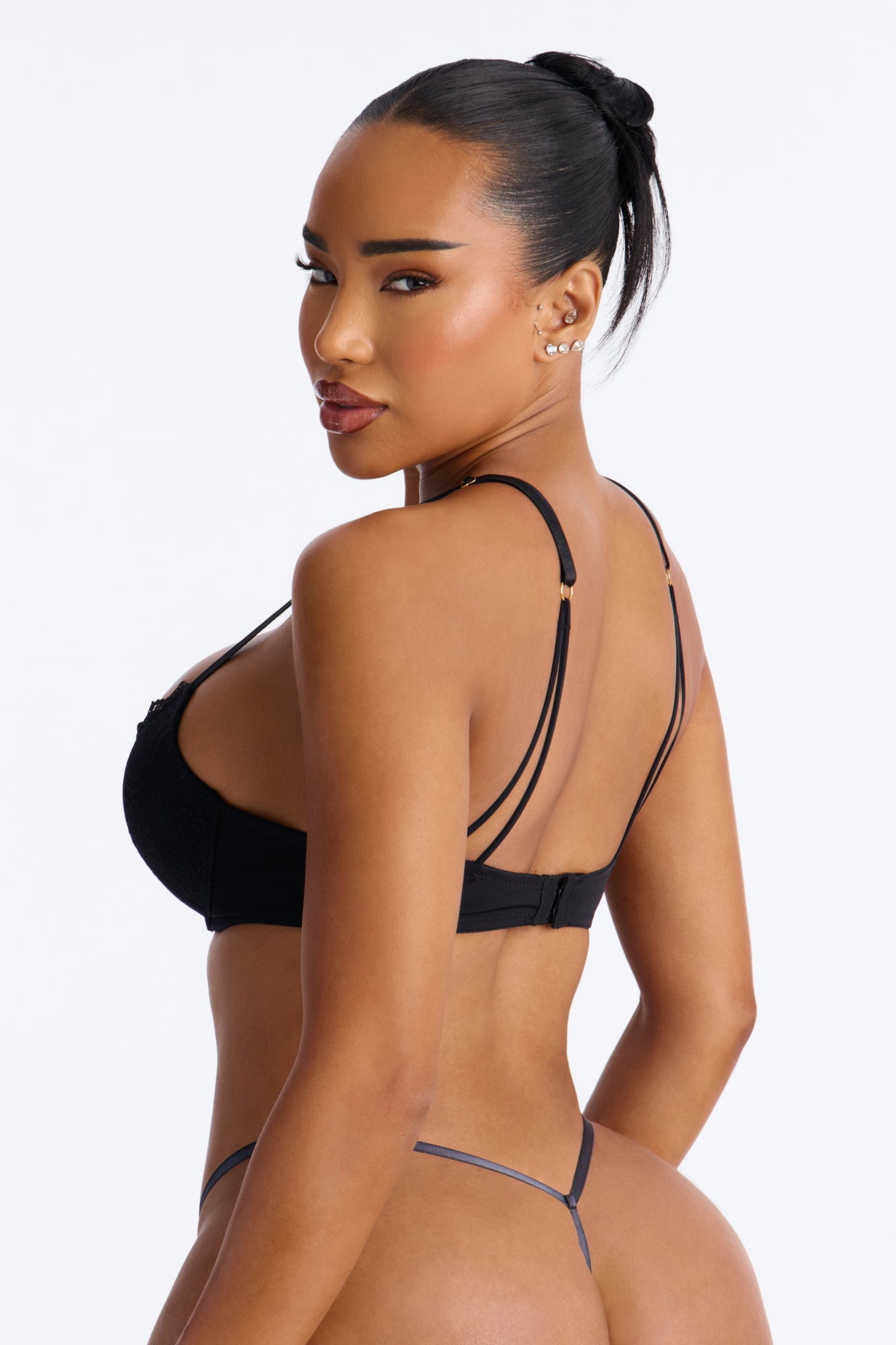 Lacey Lift Black Deep Plunge Push Up Lace Bra - Image 4