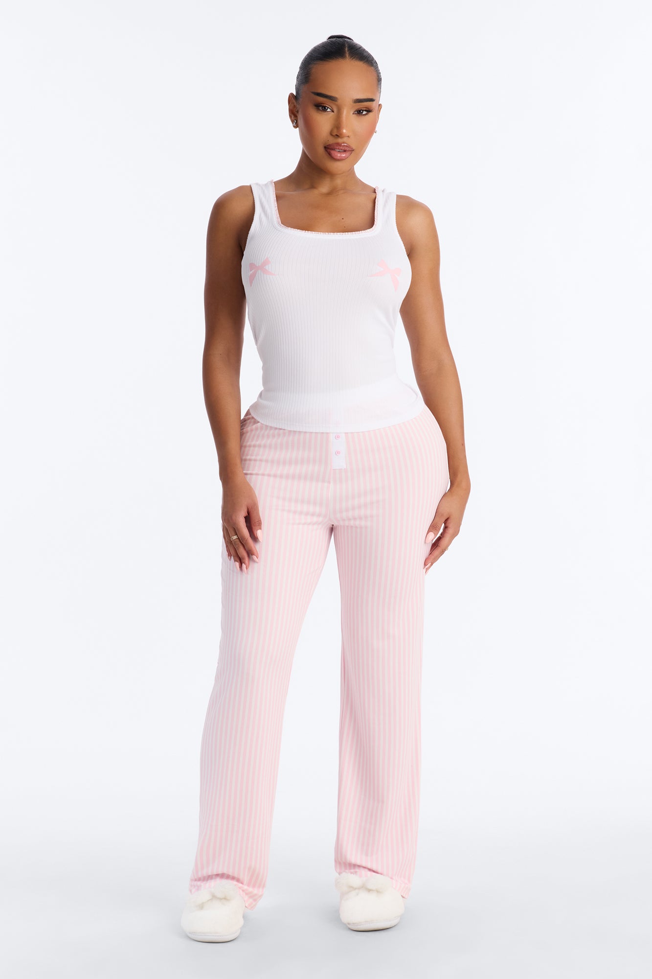 Bow Down White/Pink Boxer Pajama Pant Set