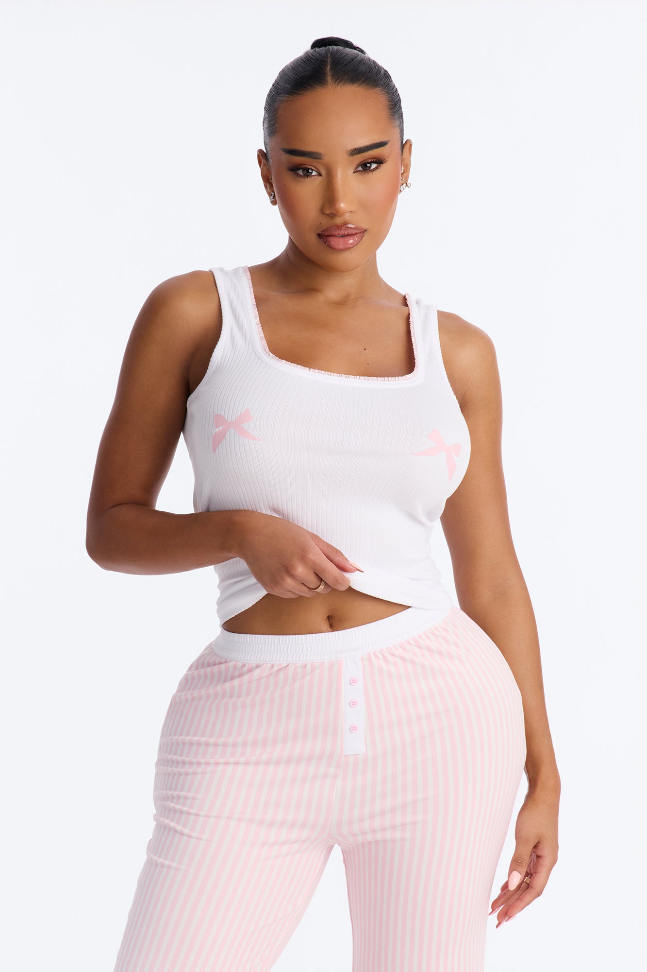 Bow Down White/Pink Boxer Pajama Pant Set - Image 2