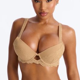 Underneath It All Tan Microfiber Lace Push Up Molded Cup Bra