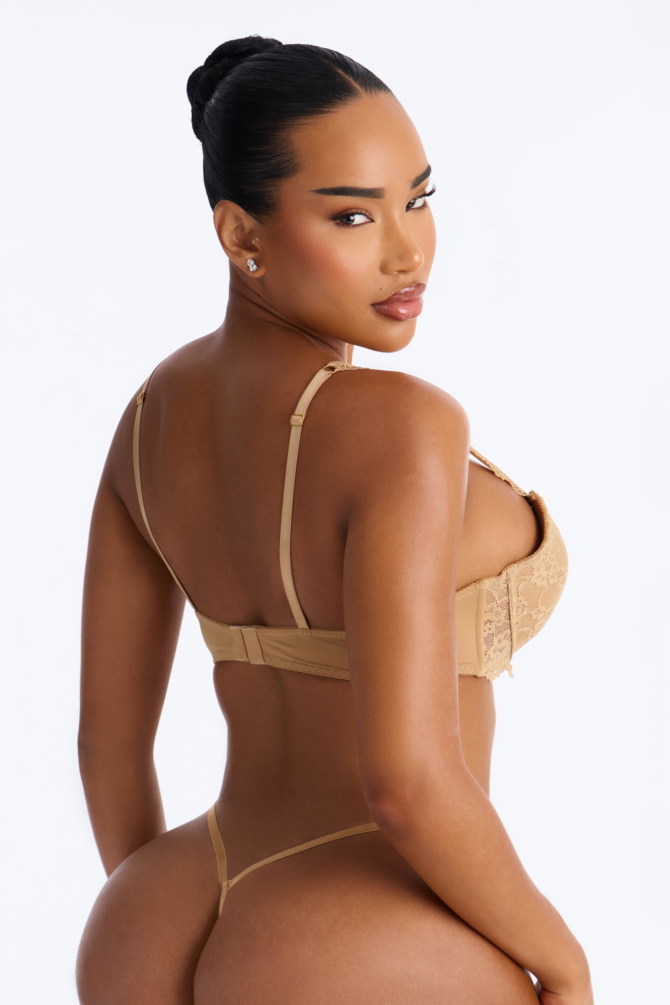Underneath It All Tan Microfiber Lace Push Up Molded Cup Bra - Image 3