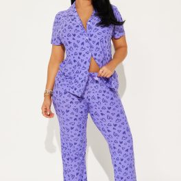 Love Everywhere Purple Short Sleeve Pajama Pant Set