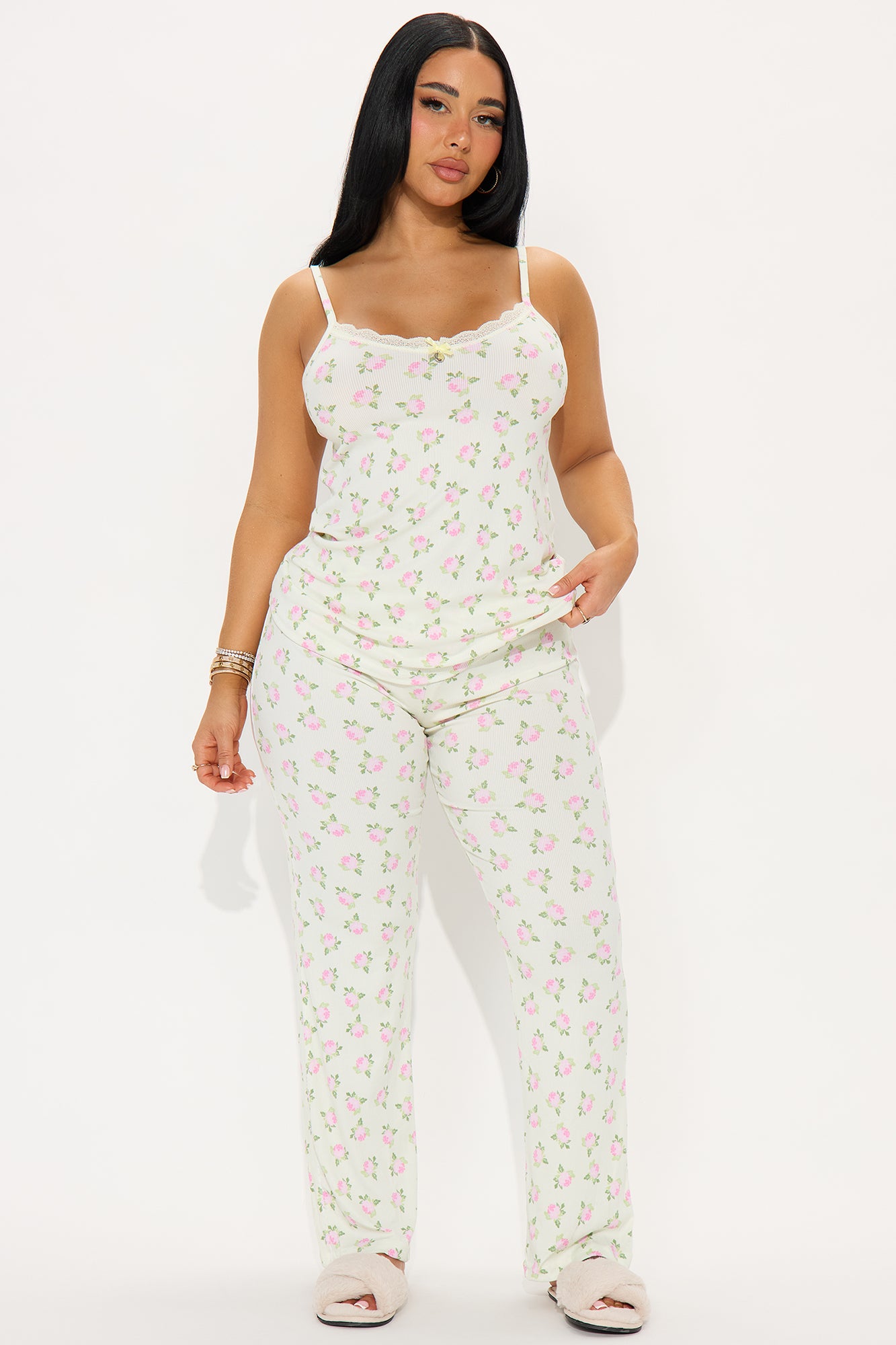 Flower Petals Sage Ribbed Cami Pajama Pant Set