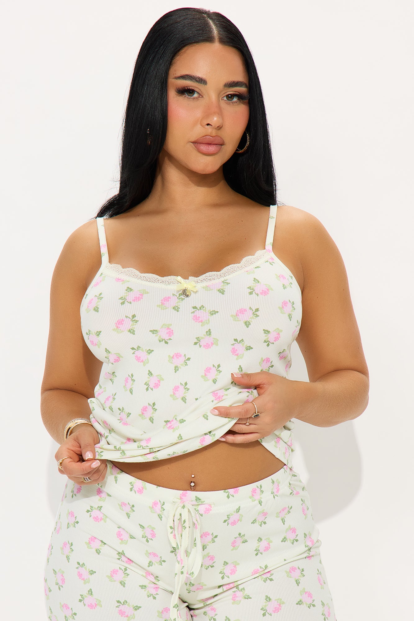 Flower Petals Sage Ribbed Cami Pajama Pant Set - Image 2